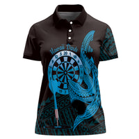 Aloha Hawaii Darts Women Polo Shirt Dart Board With Polynesian Shark - Blue LT14 Female Blue - Polynesian Pride