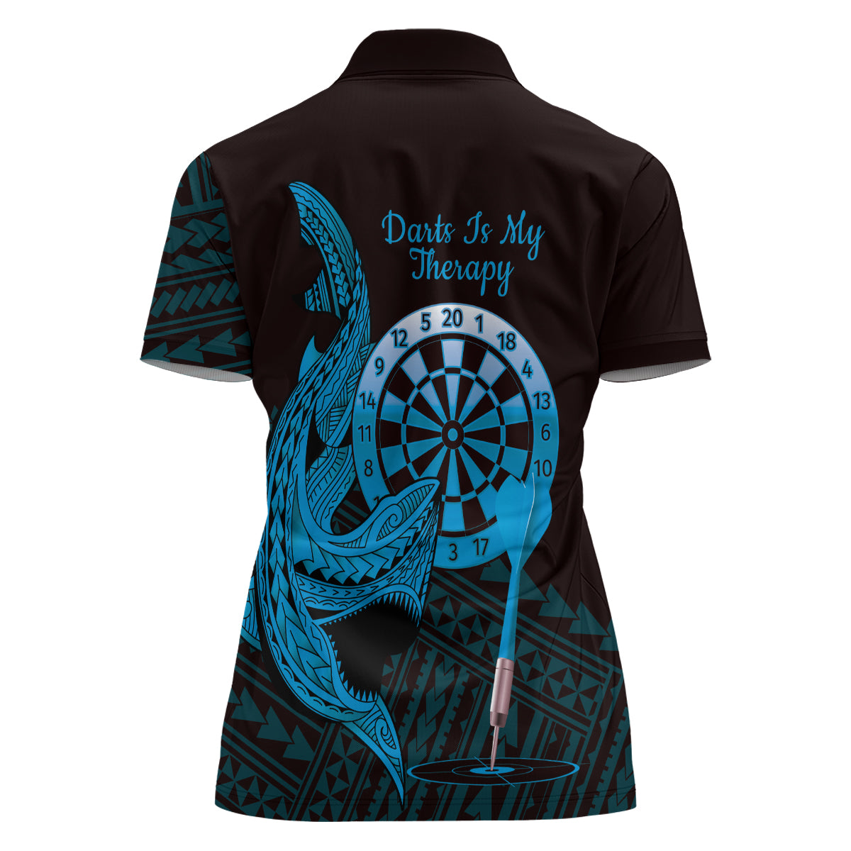 Aloha Hawaii Darts Women Polo Shirt Dart Board With Polynesian Shark - Blue LT14 - Polynesian Pride