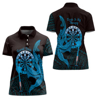 Aloha Hawaii Darts Women Polo Shirt Dart Board With Polynesian Shark - Blue LT14 - Polynesian Pride