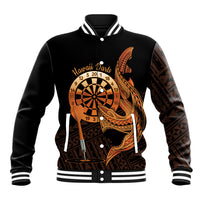 Aloha Hawaii Darts Baseball Jacket Dart Board With Polynesian Shark - Gold LT14 Unisex Gold - Polynesian Pride