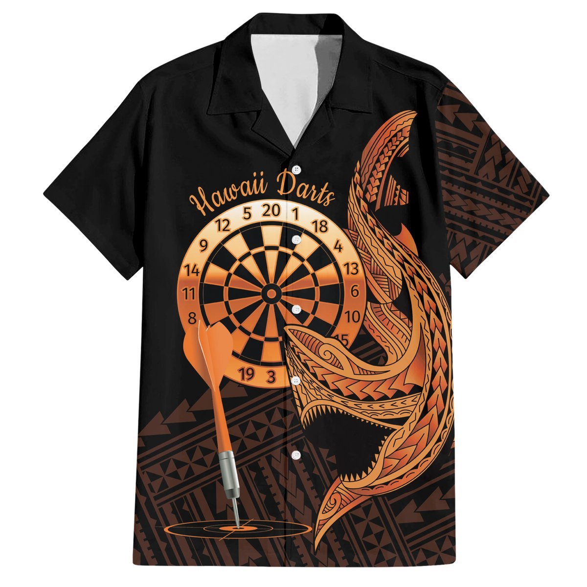 Aloha Hawaii Darts Hawaiian Shirt Dart Board With Polynesian Shark - Gold LT14 Gold - Polynesian Pride
