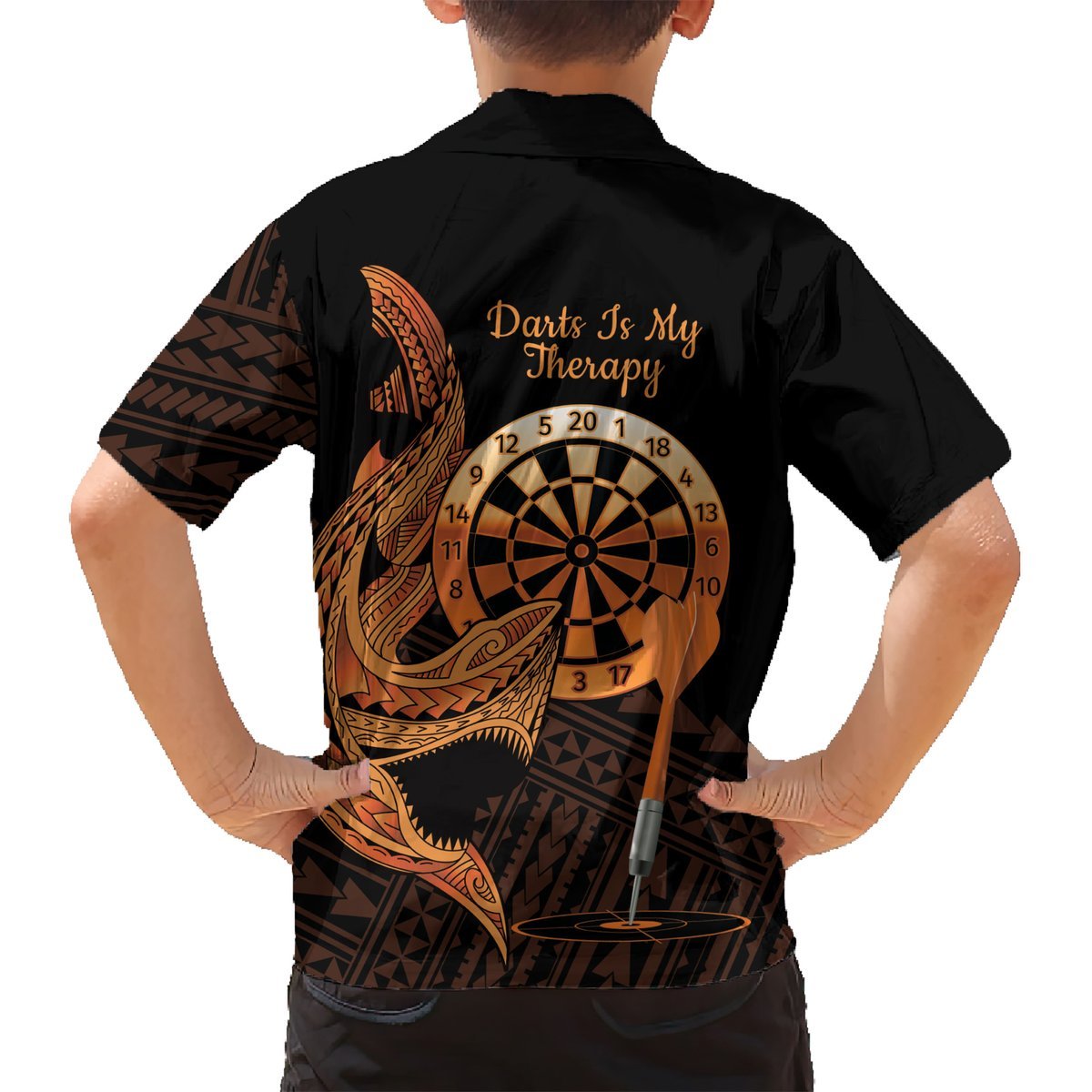 Aloha Hawaii Darts Hawaiian Shirt Dart Board With Polynesian Shark - Gold LT14 - Polynesian Pride