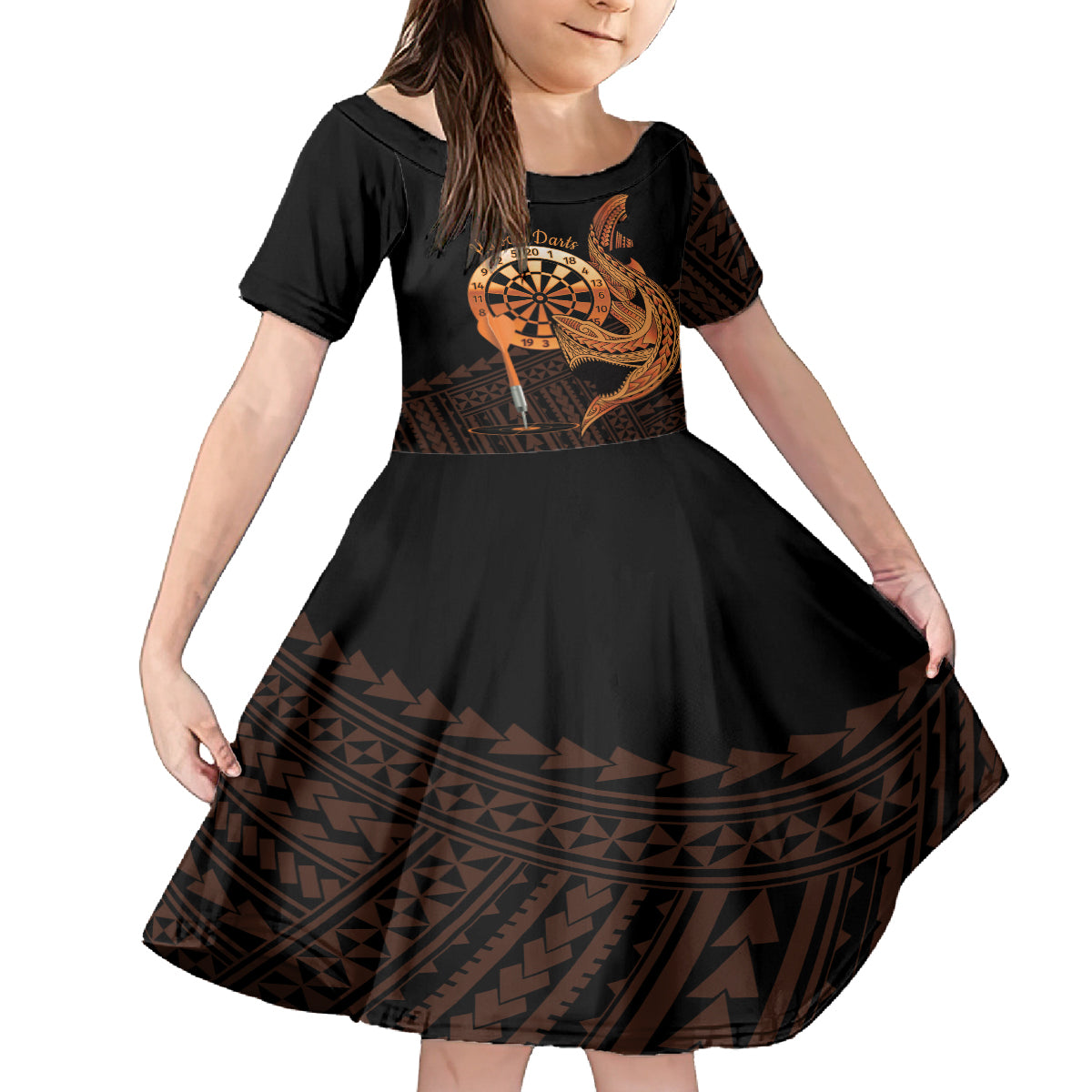 Aloha Hawaii Darts Kid Short Sleeve Dress Dart Board With Polynesian Shark - Gold LT14 KID Gold - Polynesian Pride