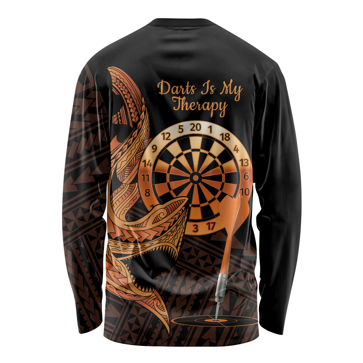 Aloha Hawaii Darts Long Sleeve Shirt Dart Board With Polynesian Shark - Gold LT14 - Polynesian Pride