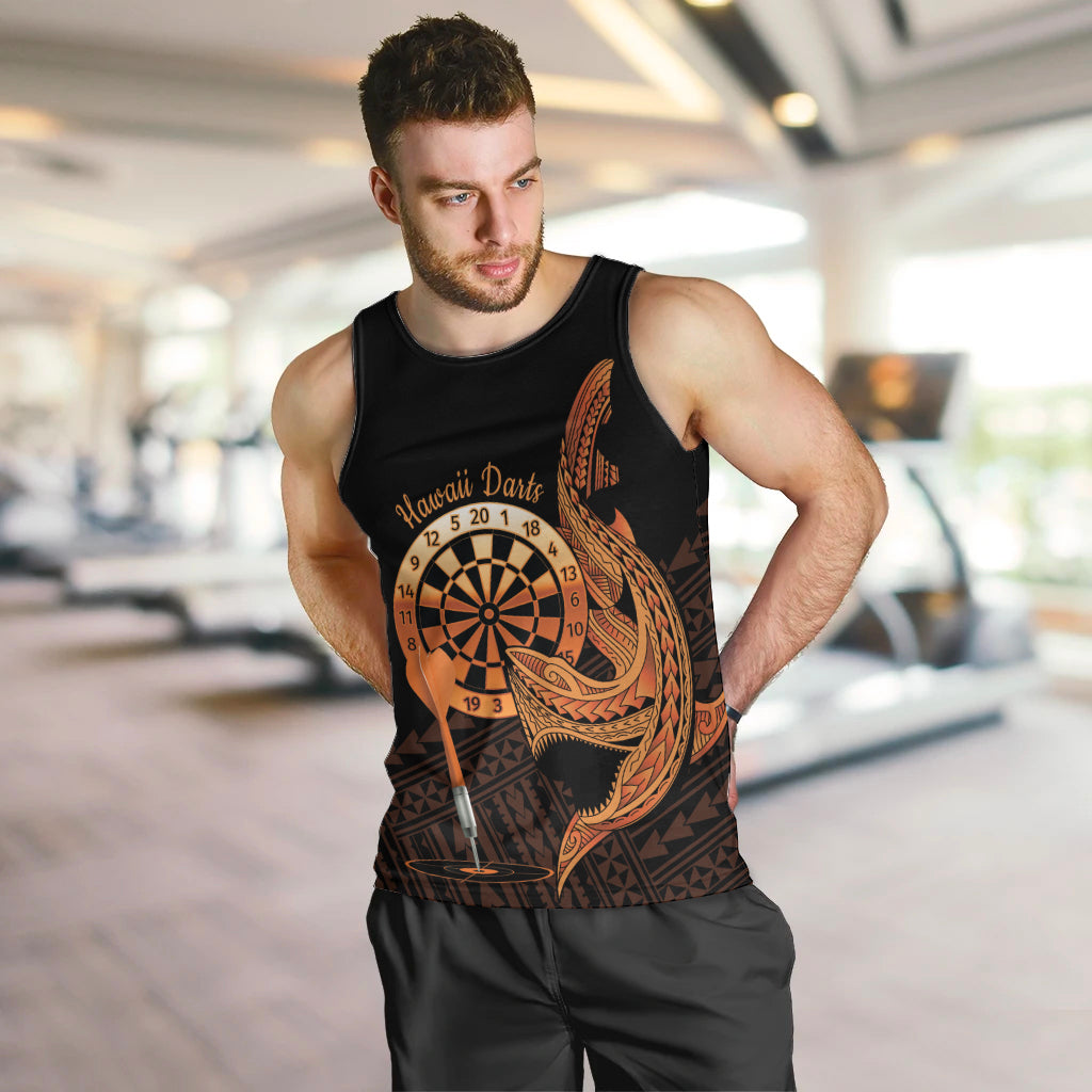 Aloha Hawaii Darts Men Tank Top Dart Board With Polynesian Shark - Gold LT14 Gold - Polynesian Pride