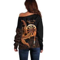Aloha Hawaii Darts Off Shoulder Sweater Dart Board With Polynesian Shark - Gold LT14 - Polynesian Pride