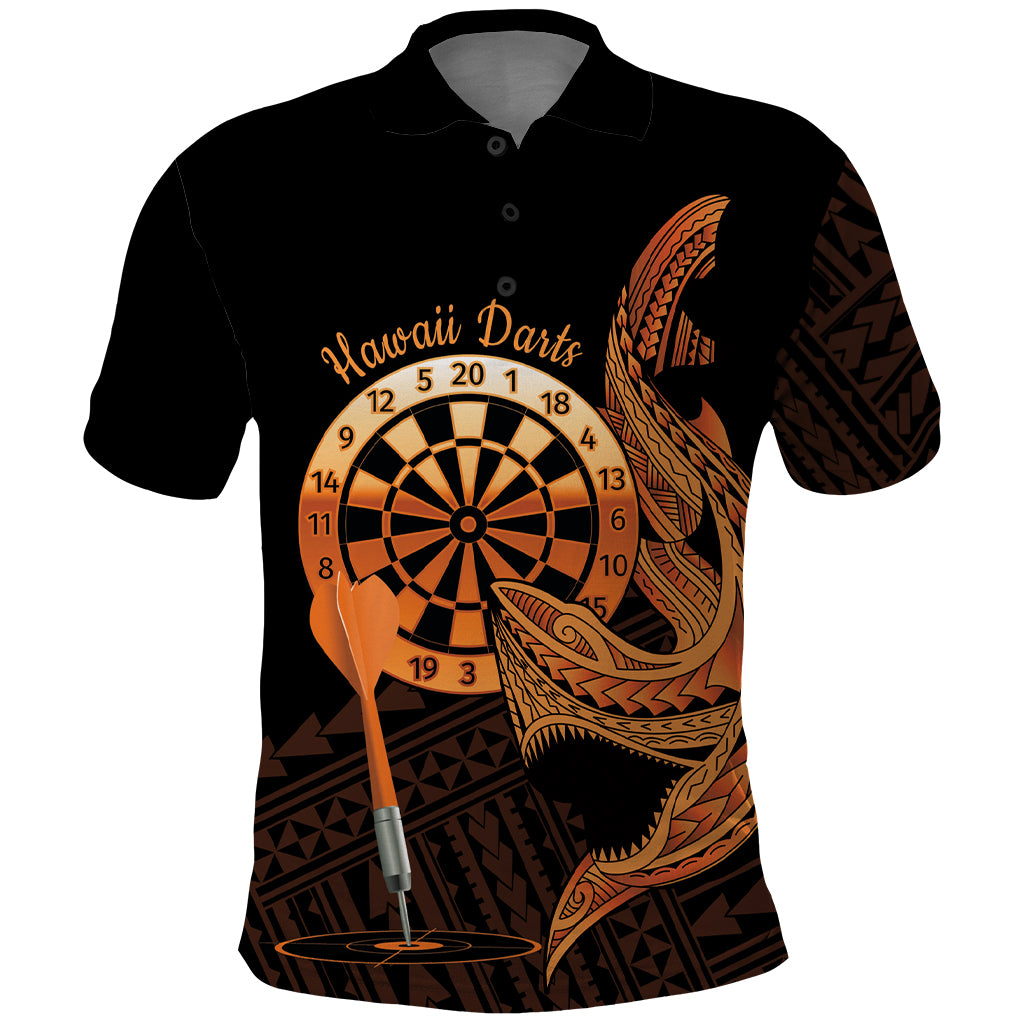 Aloha Hawaii Darts Polo Shirt Dart Board With Polynesian Shark - Gold LT14 Gold - Polynesian Pride