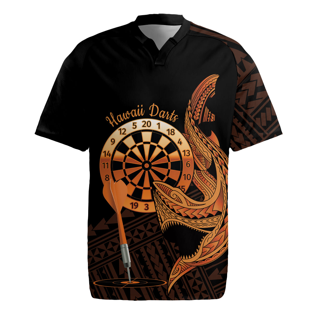 Aloha Hawaii Darts Rugby Jersey Dart Board With Polynesian Shark - Gold LT14 Gold - Polynesian Pride
