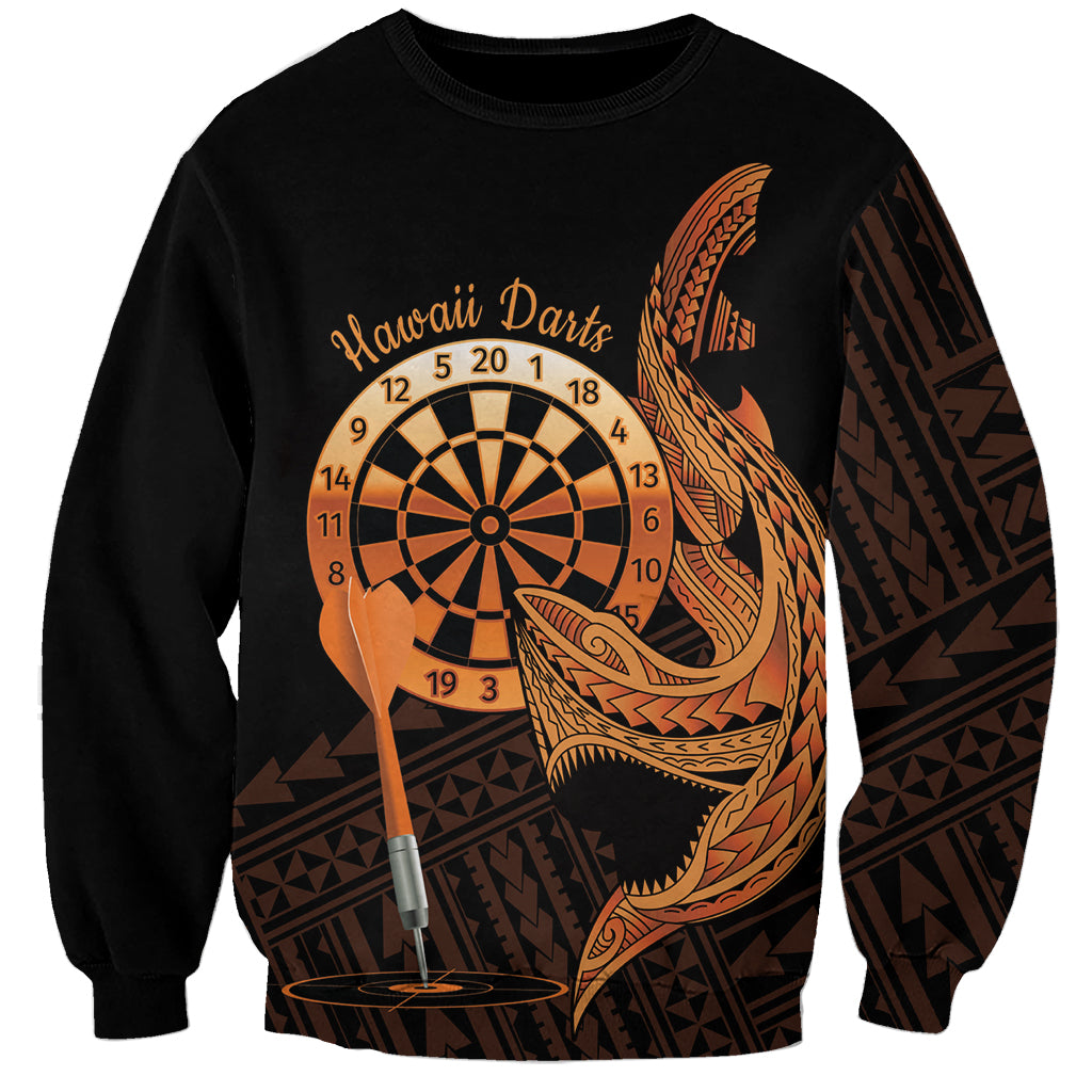 Aloha Hawaii Darts Sweatshirt Dart Board With Polynesian Shark - Gold LT14 Unisex Gold - Polynesian Pride