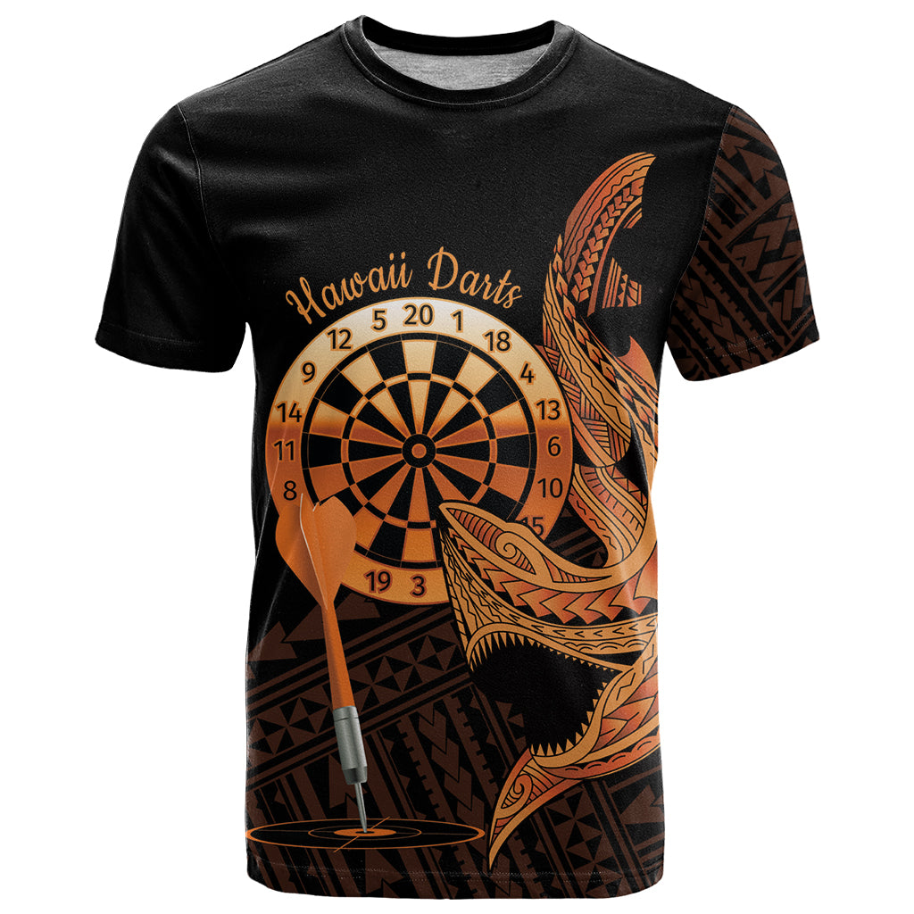 Aloha Hawaii Darts T Shirt Dart Board With Polynesian Shark - Gold LT14 Gold - Polynesian Pride