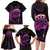 Aloha Hawaii Darts Family Matching Long Sleeve Bodycon Dress and Hawaiian Shirt Dart Board With Polynesian Shark - Purple