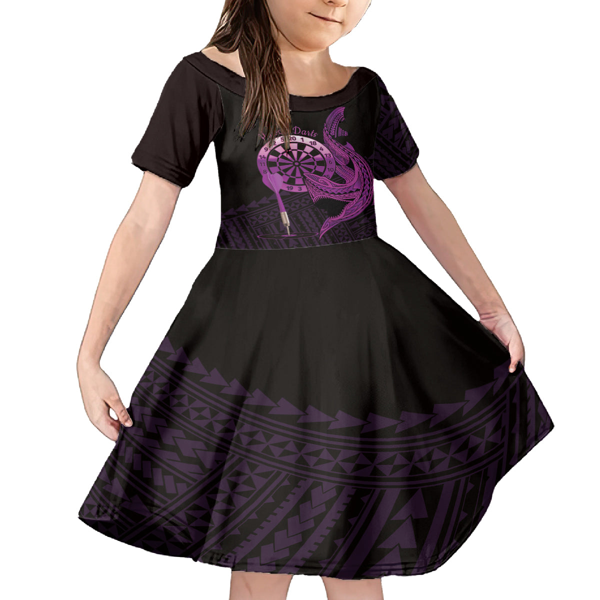 Aloha Hawaii Darts Kid Short Sleeve Dress Dart Board With Polynesian Shark - Purple LT14 KID Purple - Polynesian Pride
