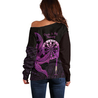 Aloha Hawaii Darts Off Shoulder Sweater Dart Board With Polynesian Shark - Purple LT14 - Polynesian Pride