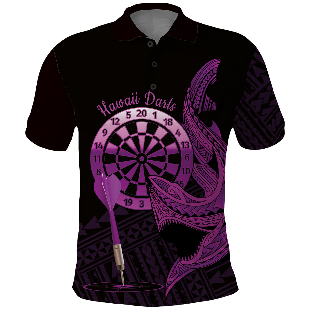 Aloha Hawaii Darts Polo Shirt Dart Board With Polynesian Shark - Purple LT14 Purple - Polynesian Pride