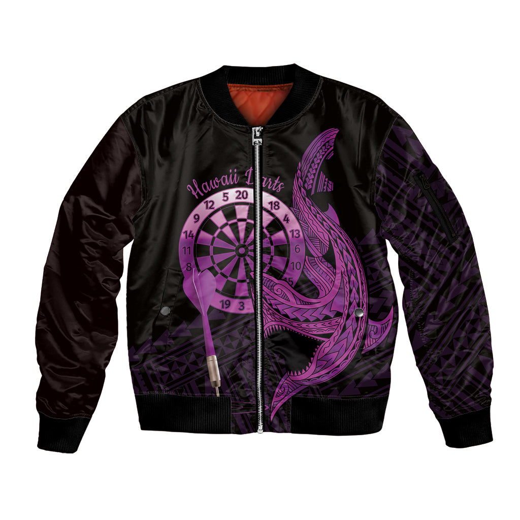 Aloha Hawaii Darts Sleeve Zip Bomber Jacket Dart Board With Polynesian Shark - Purple LT14 Unisex Purple - Polynesian Pride