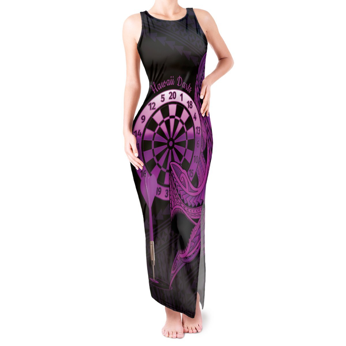 Aloha Hawaii Darts Tank Maxi Dress Dart Board With Polynesian Shark - Purple LT14 Women Purple - Polynesian Pride