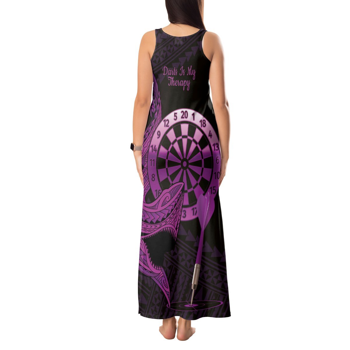 Aloha Hawaii Darts Tank Maxi Dress Dart Board With Polynesian Shark - Purple LT14 - Polynesian Pride