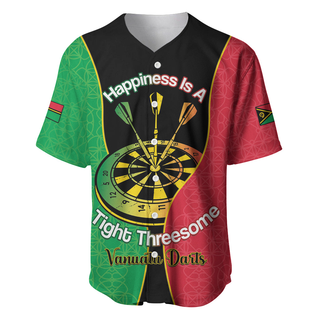 Personalised Vanuatu Darts Baseball Jersey Happiness Is A Tight Threesome Sand Drawing Art LT14 Red - Polynesian Pride