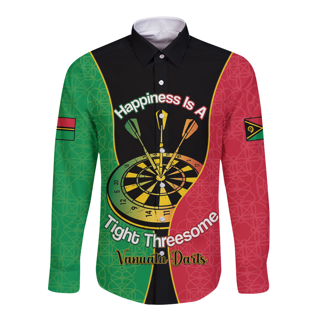 Personalised Vanuatu Darts Long Sleeve Button Shirt Happiness Is A Tight Threesome Sand Drawing Art LT14 Unisex Red - Polynesian Pride