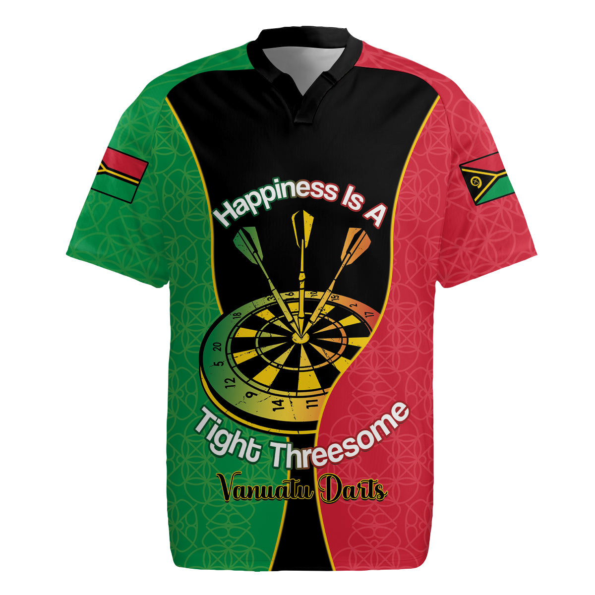 Personalised Vanuatu Darts Rugby Jersey Happiness Is A Tight Threesome Sand Drawing Art LT14 Red - Polynesian Pride