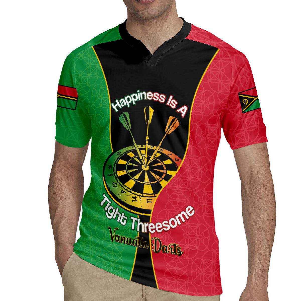 Personalised Vanuatu Darts Rugby Jersey Happiness Is A Tight Threesome Sand Drawing Art LT14 - Polynesian Pride