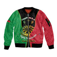 Personalised Vanuatu Darts Sleeve Zip Bomber Jacket Happiness Is A Tight Threesome Sand Drawing Art LT14 Unisex Red - Polynesian Pride