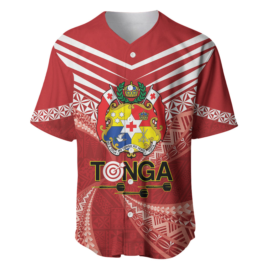 Tonga Darts Baseball Jersey Tongan Ngatu Pattern LT14 Red - Polynesian Pride