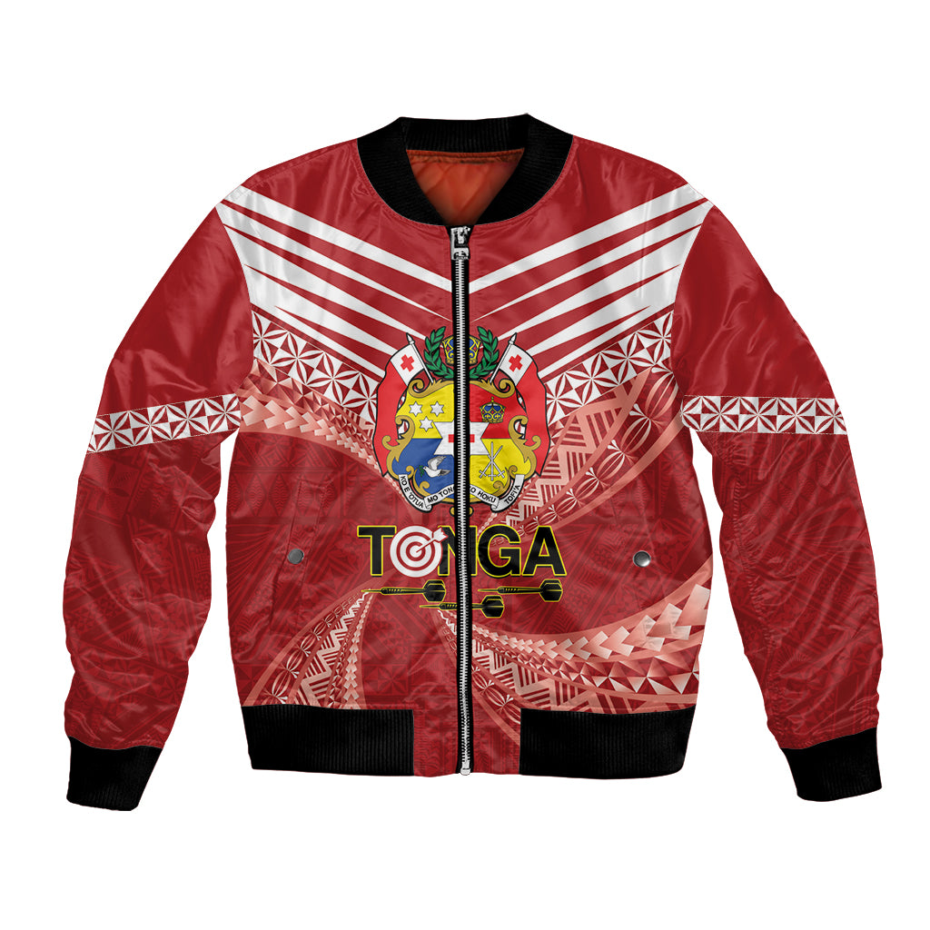 Tonga Darts Bomber Jacket Tongan Ngatu Pattern LT14 Unisex Red - Polynesian Pride