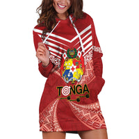 Tonga Darts Hoodie Dress Tongan Ngatu Pattern LT14 Red - Polynesian Pride