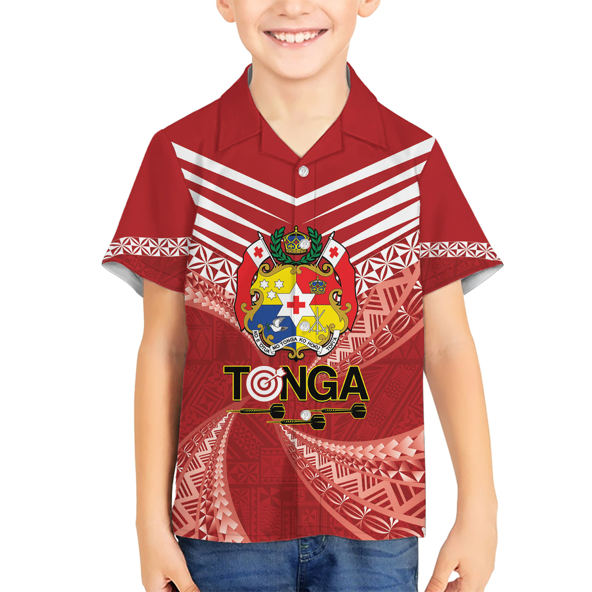 Tonga Darts Kid Hawaiian Shirt Tongan Ngatu Pattern LT14 Kid Red - Polynesian Pride
