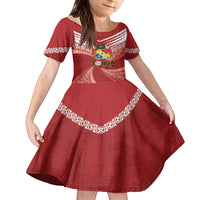 Tonga Darts Kid Short Sleeve Dress Tongan Ngatu Pattern LT14 KID Red - Polynesian Pride