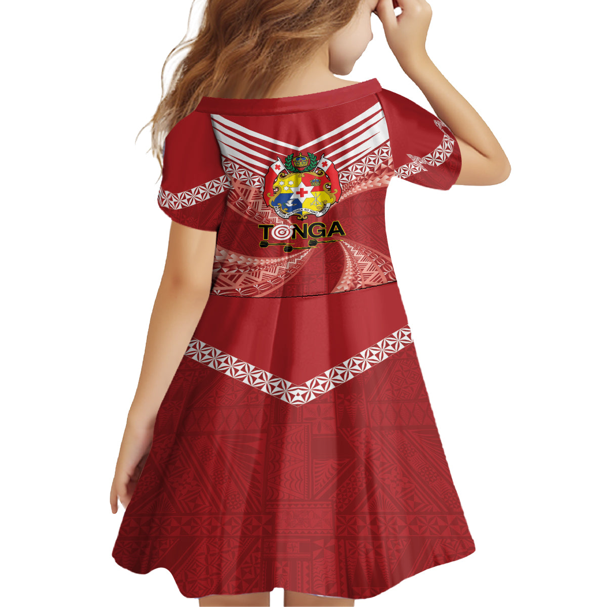 Tonga Darts Kid Short Sleeve Dress Tongan Ngatu Pattern LT14 - Polynesian Pride