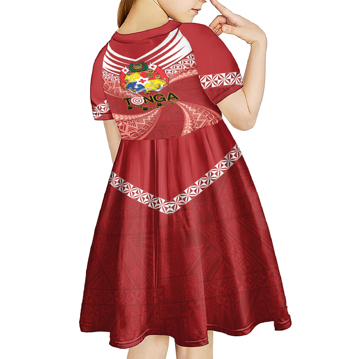 Tonga Darts Kid Short Sleeve Dress Tongan Ngatu Pattern LT14 - Polynesian Pride