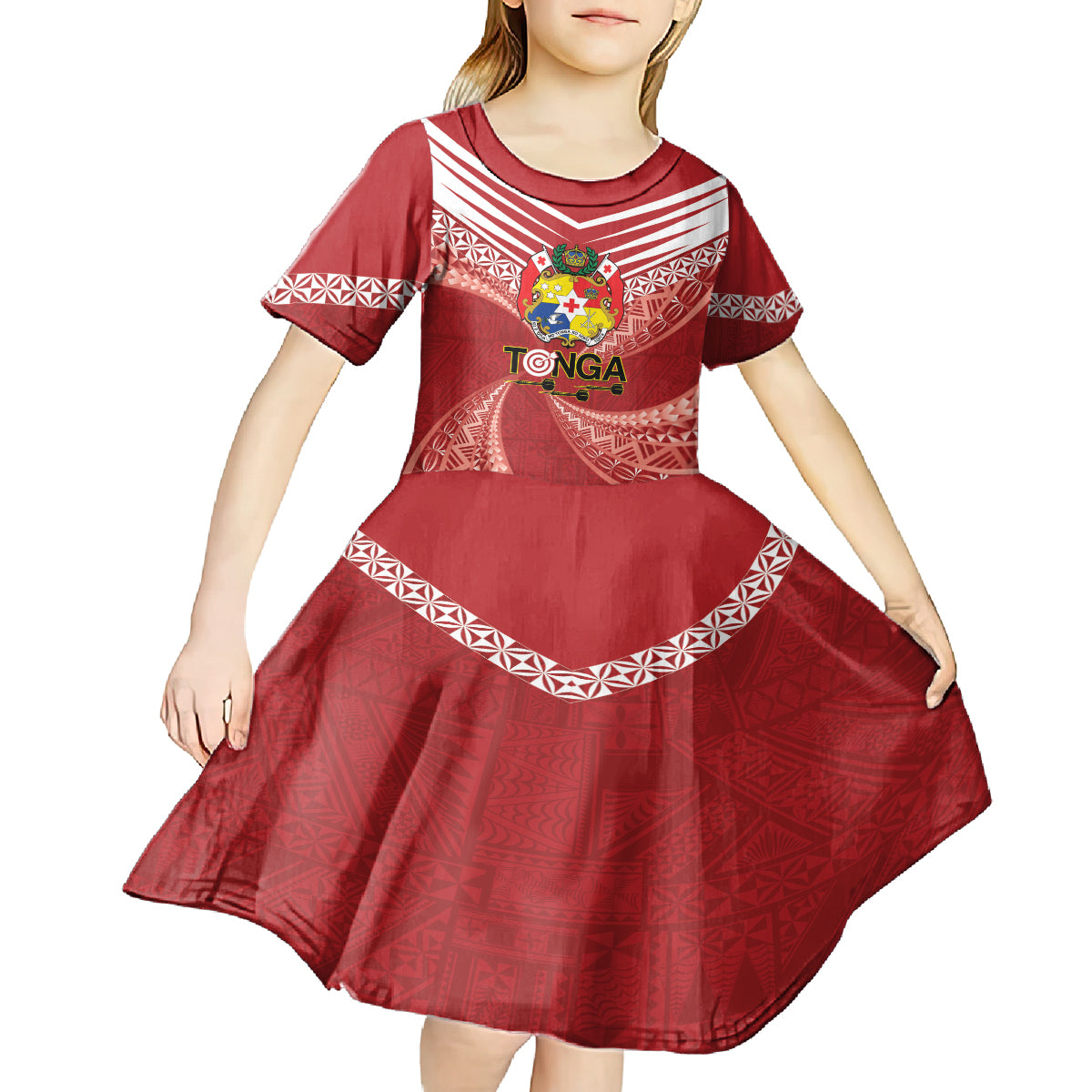 Tonga Darts Kid Short Sleeve Dress Tongan Ngatu Pattern LT14 - Polynesian Pride