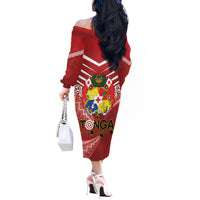 Tonga Darts Off The Shoulder Long Sleeve Dress Tongan Ngatu Pattern LT14 - Polynesian Pride