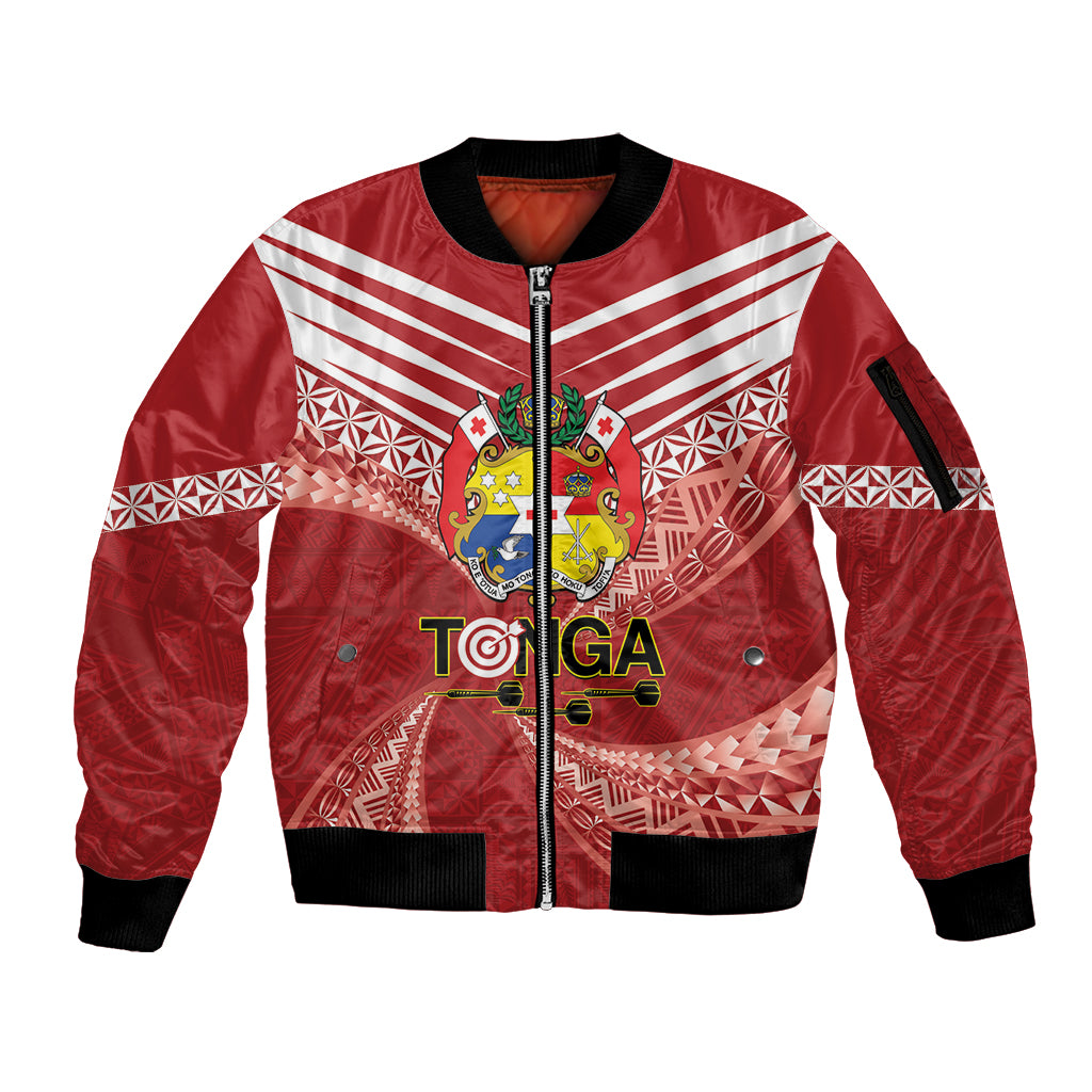 Tonga Darts Sleeve Zip Bomber Jacket Tongan Ngatu Pattern LT14 Unisex Red - Polynesian Pride