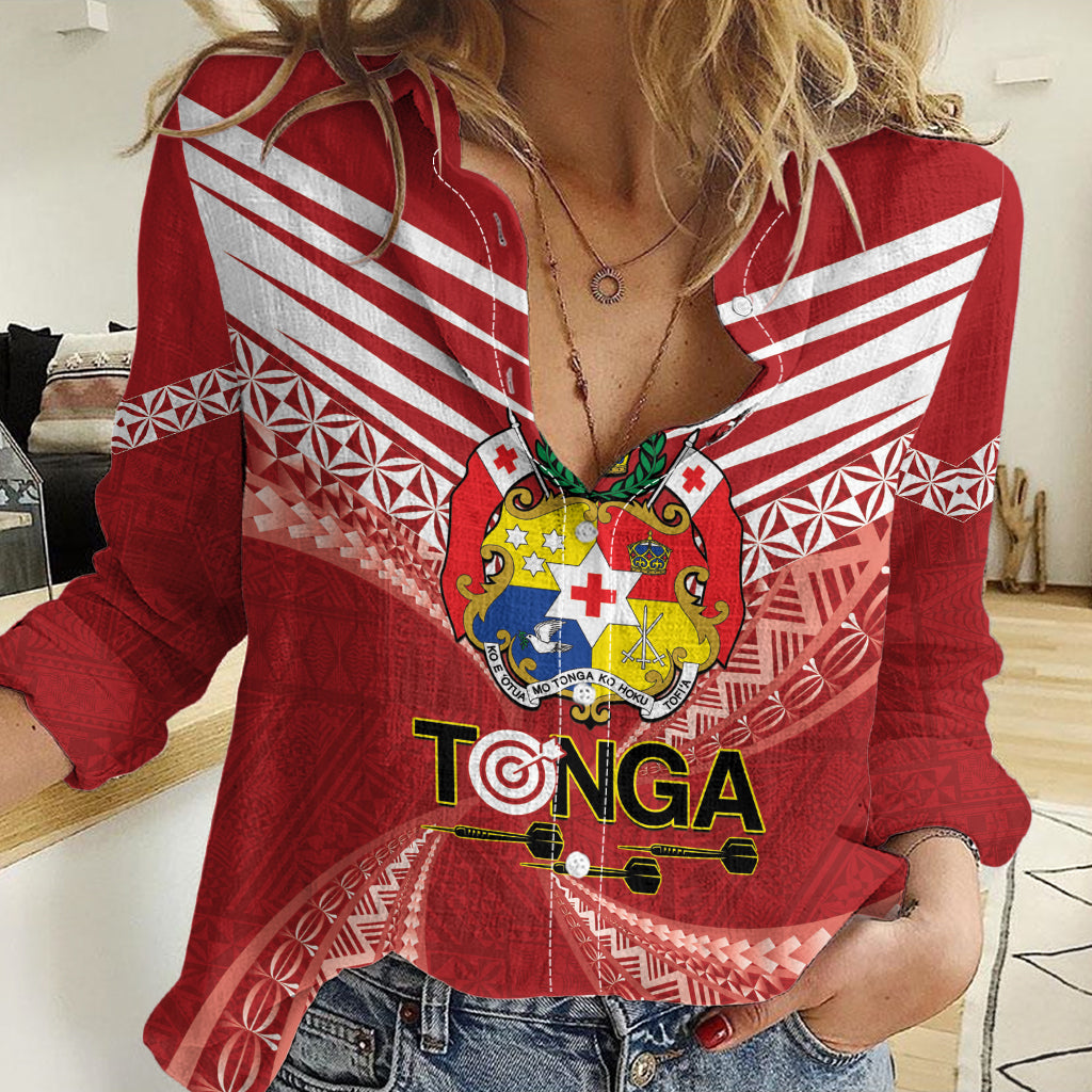Tonga Darts Women Casual Shirt Tongan Ngatu Pattern LT14 Female Red - Polynesian Pride