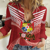 Tonga Darts Women Casual Shirt Tongan Ngatu Pattern LT14 Female Red - Polynesian Pride