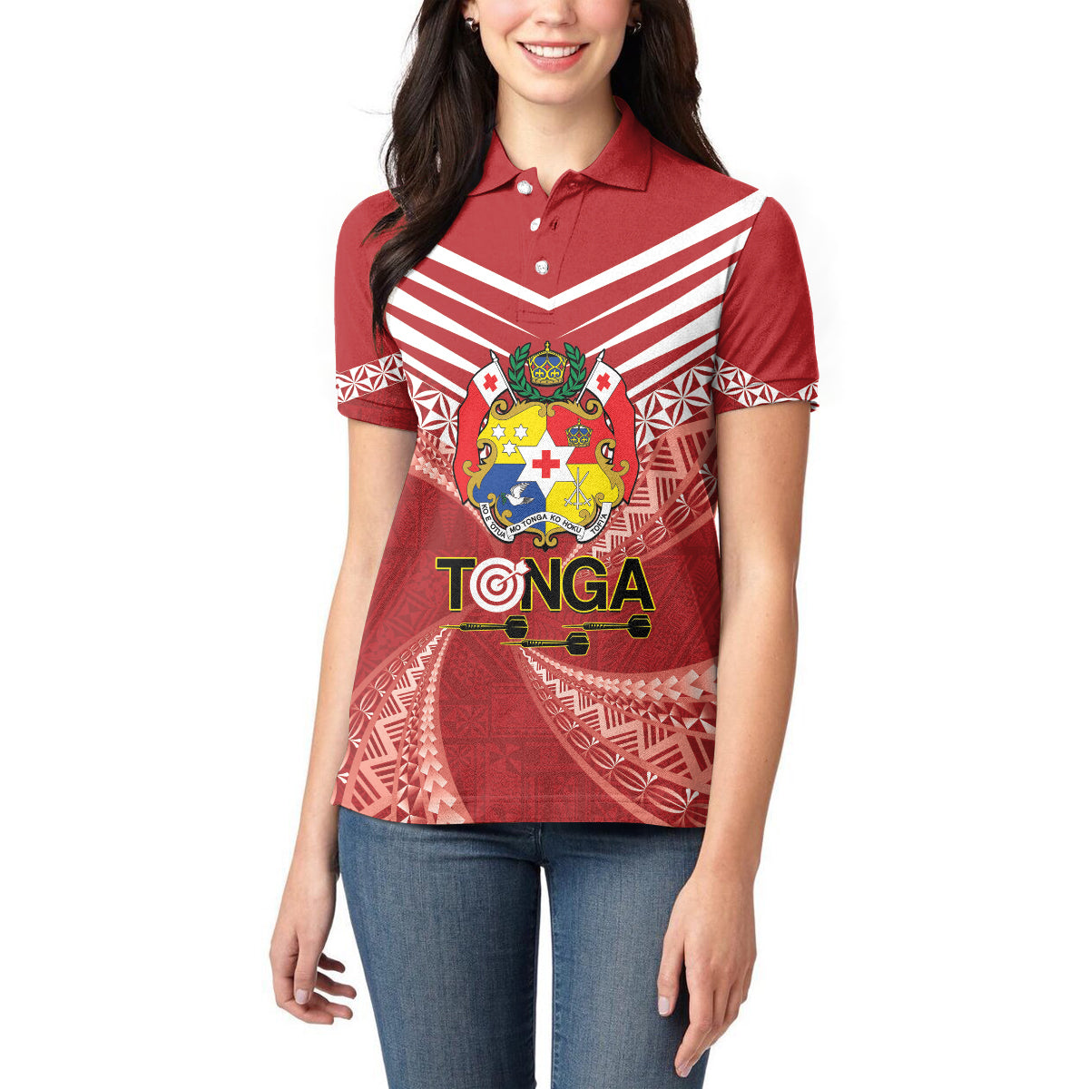Tonga Darts Women Polo Shirt Tongan Ngatu Pattern LT14 - Polynesian Pride