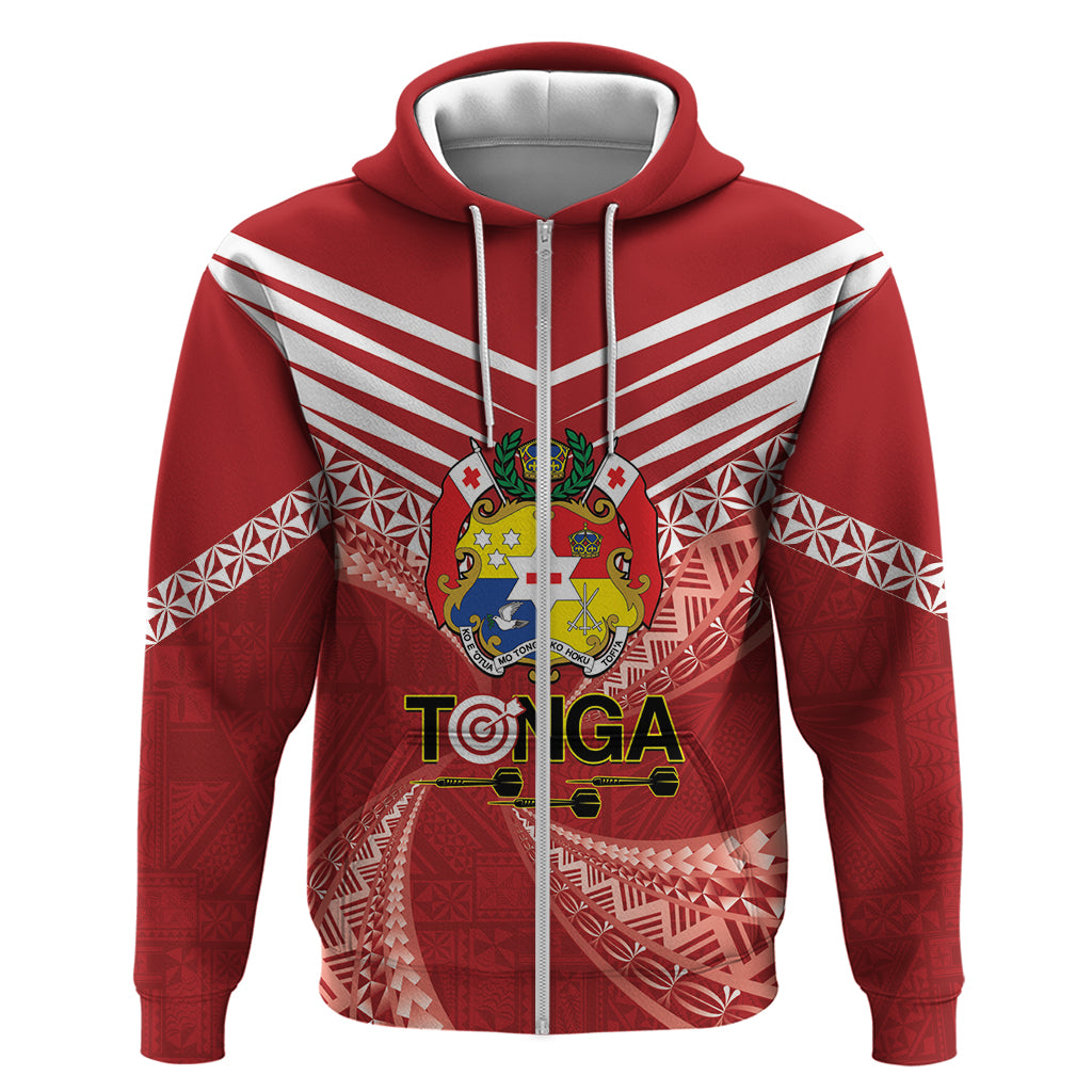 Tonga Darts Zip Hoodie Tongan Ngatu Pattern LT14 Zip Hoodie Red - Polynesian Pride