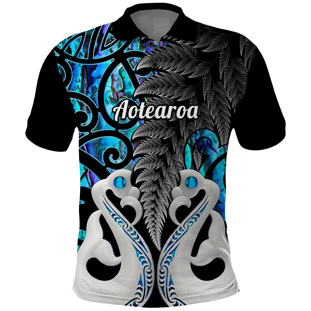 Custom New Zealand Polo Shirt Te Manaia Mangopare Maori and Fern Blue Style LT14 Blue - Polynesian Pride