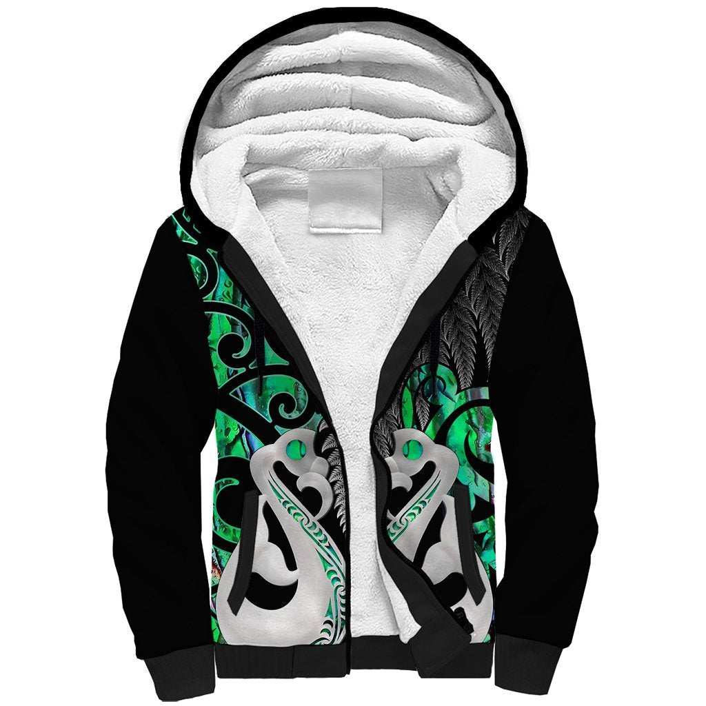 Personalised New Zealand Sherpa Hoodie Te Manaia Mangopare Maori And Fern Green Style LT14 Unisex Green - Polynesian Pride