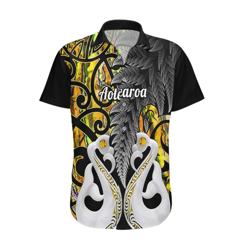 Personalised New Zealand Hawaiian Shirt Te Manaia Mangopare Maori And Fern Gold Style LT14 Gold - Polynesian Pride