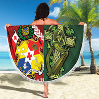 Custom Tonga And Ireland Rugby Beach Blanket Ikale Tahi With Shamrocks LT14 - Polynesian Pride