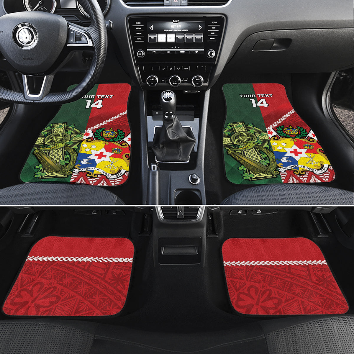 Custom Tonga And Ireland Rugby Car Mats Ikale Tahi With Shamrocks LT14 Set 4pcs Red - Polynesian Pride