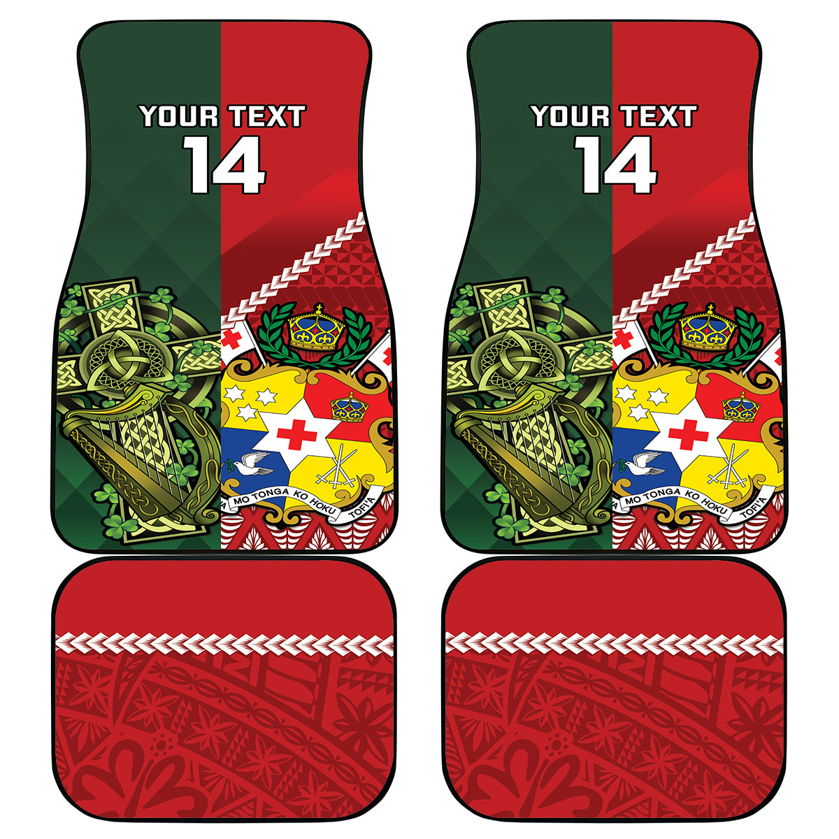 Custom Tonga And Ireland Rugby Car Mats Ikale Tahi With Shamrocks LT14 - Polynesian Pride