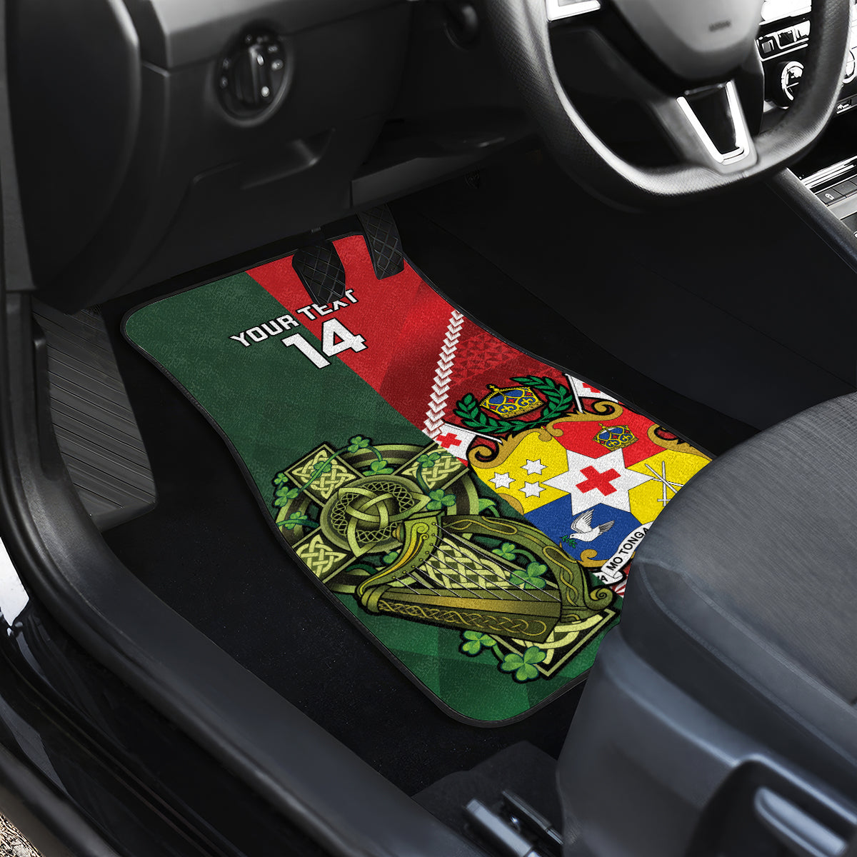 Custom Tonga And Ireland Rugby Car Mats Ikale Tahi With Shamrocks LT14 - Polynesian Pride