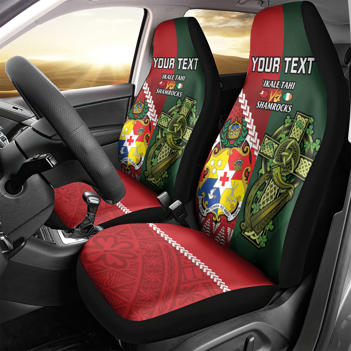 Custom Tonga And Ireland Rugby Car Seat Cover Ikale Tahi With Shamrocks LT14 - Polynesian Pride
