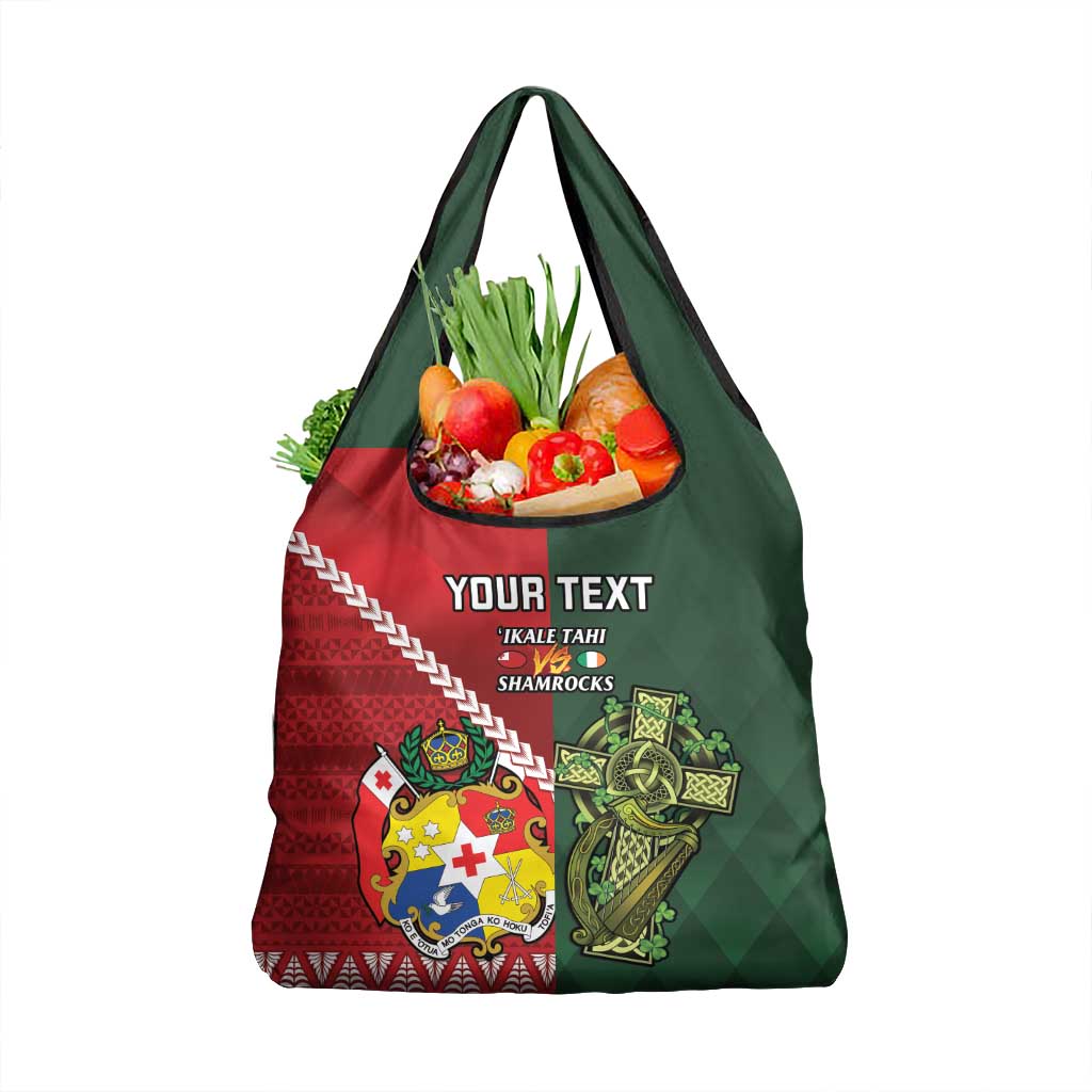 Custom Tonga And Ireland Rugby Grocery Bag Ikale Tahi With Shamrocks LT14 1-pack One Size Red - Polynesian Pride