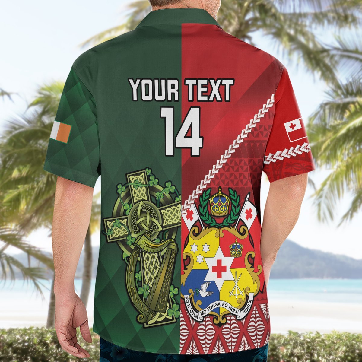 Custom Tonga And Ireland Rugby Hawaiian Shirt Ikale Tahi With Shamrocks LT14 - Polynesian Pride